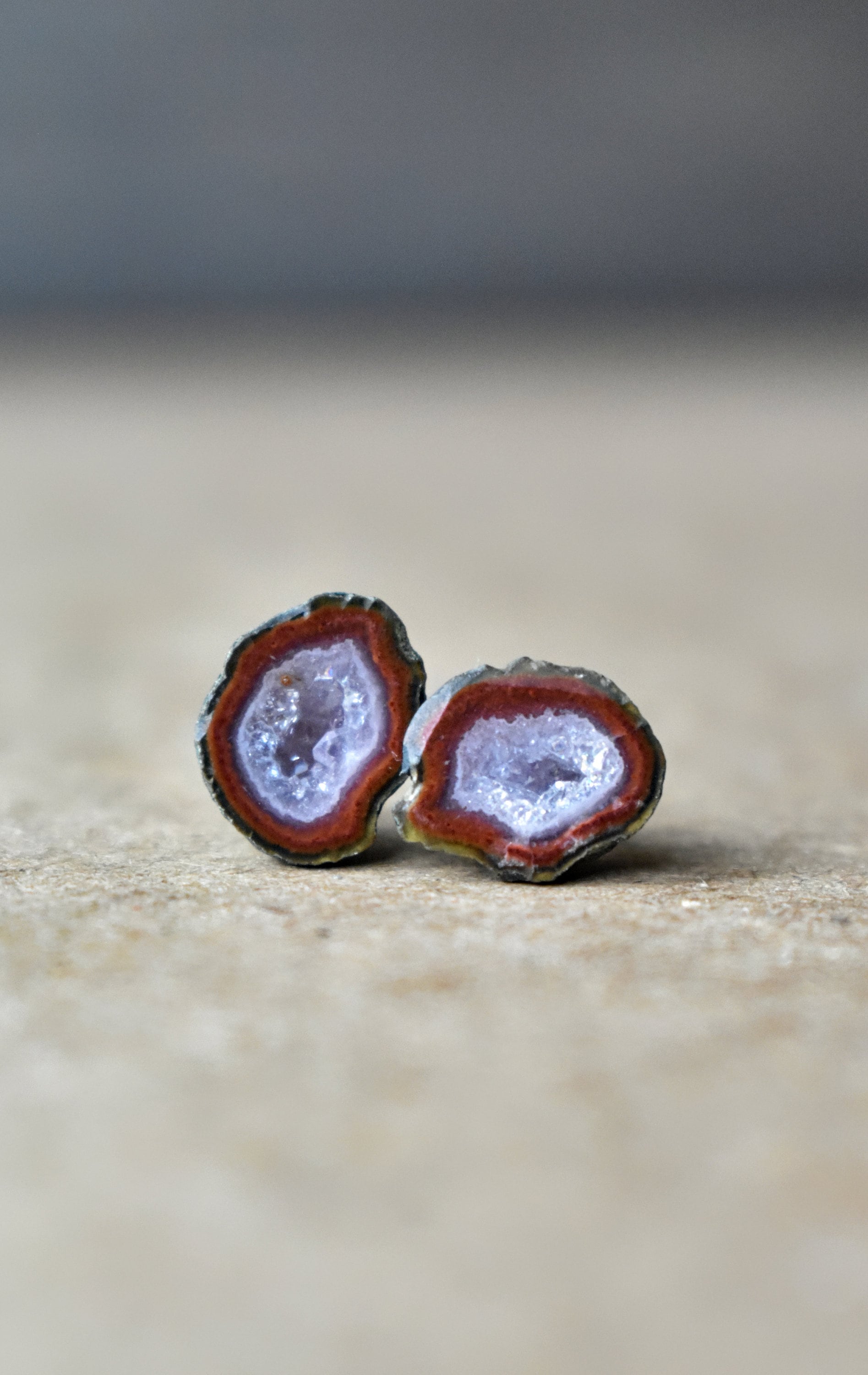 Luxury Gift for Women, Tiny Red Geode Earrings, RARE Geode Crystal Studs, Birthday Jewelry for Women, Geode Fall Winter Wedding Theme