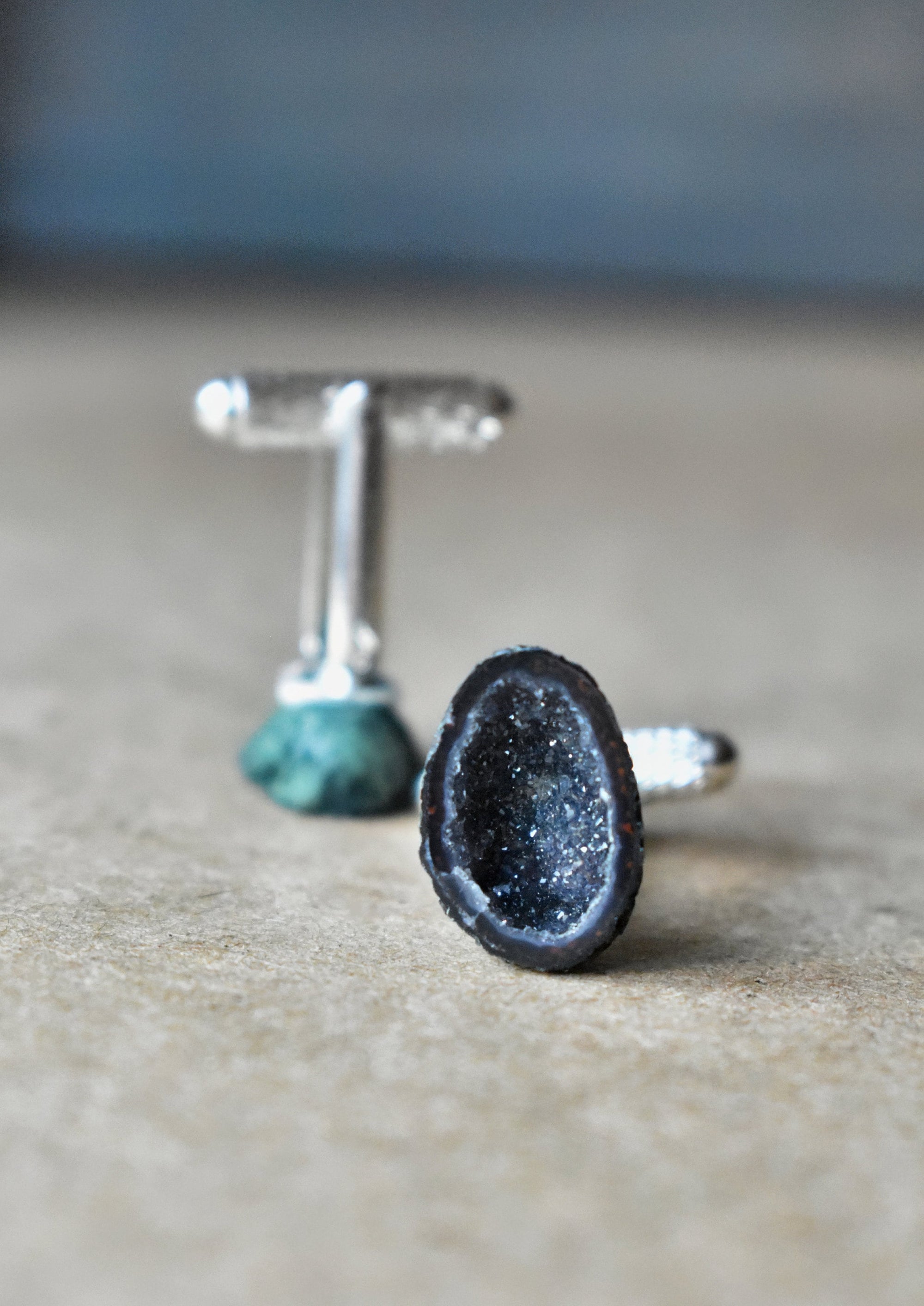 Black Geode Cuff Links, Unique Valentine for Men, Angled or Straight Shirt Cuff, Custom Geode Cufflinks, Uncommon Luxury Valentines Gifts