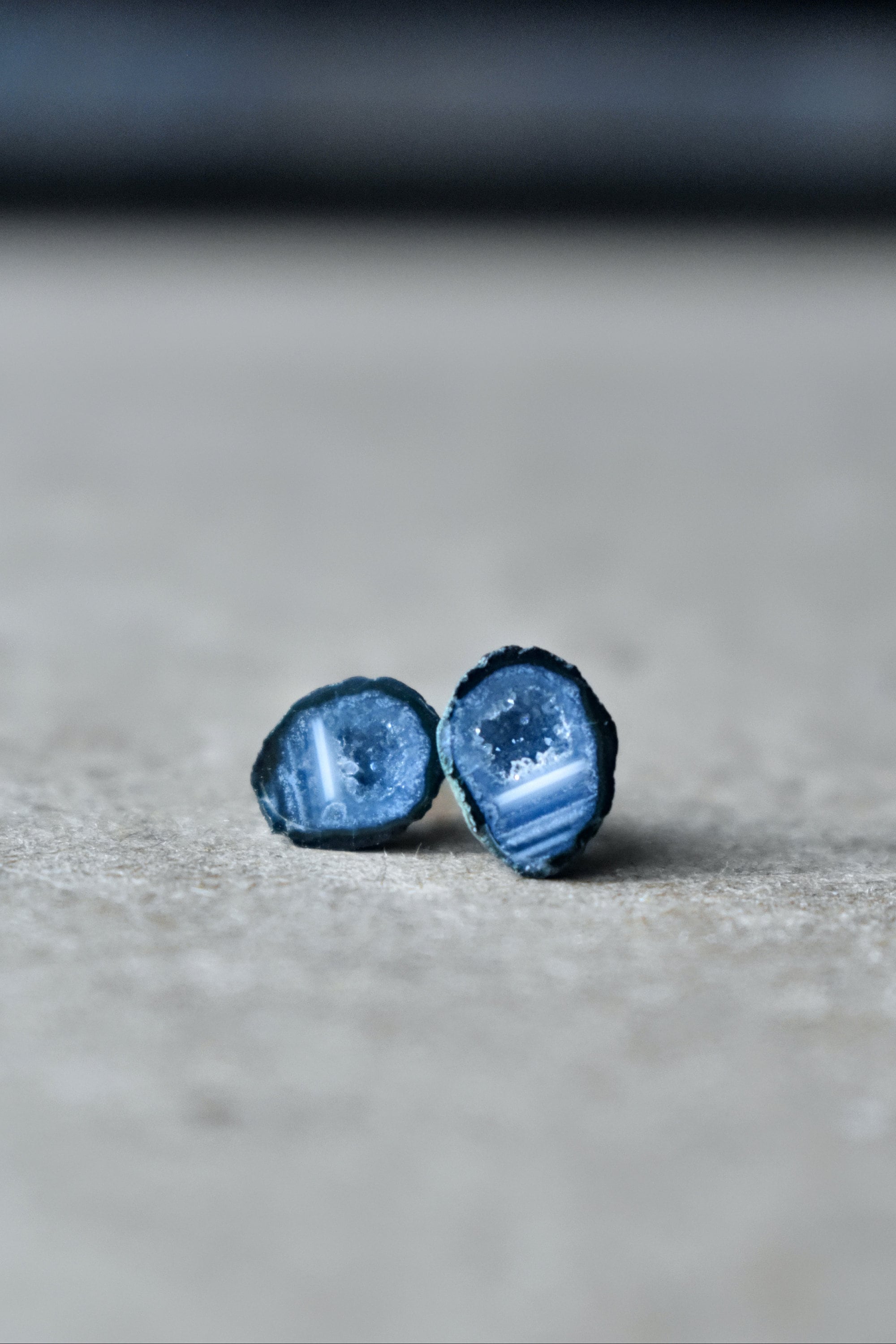 Tiny Blue Crystal Studs, The Smallest Geode Crystals, One of a Kind Geode Jewelry, Blue and Gold Fill Stud Earrings, Small Earlobe Studs