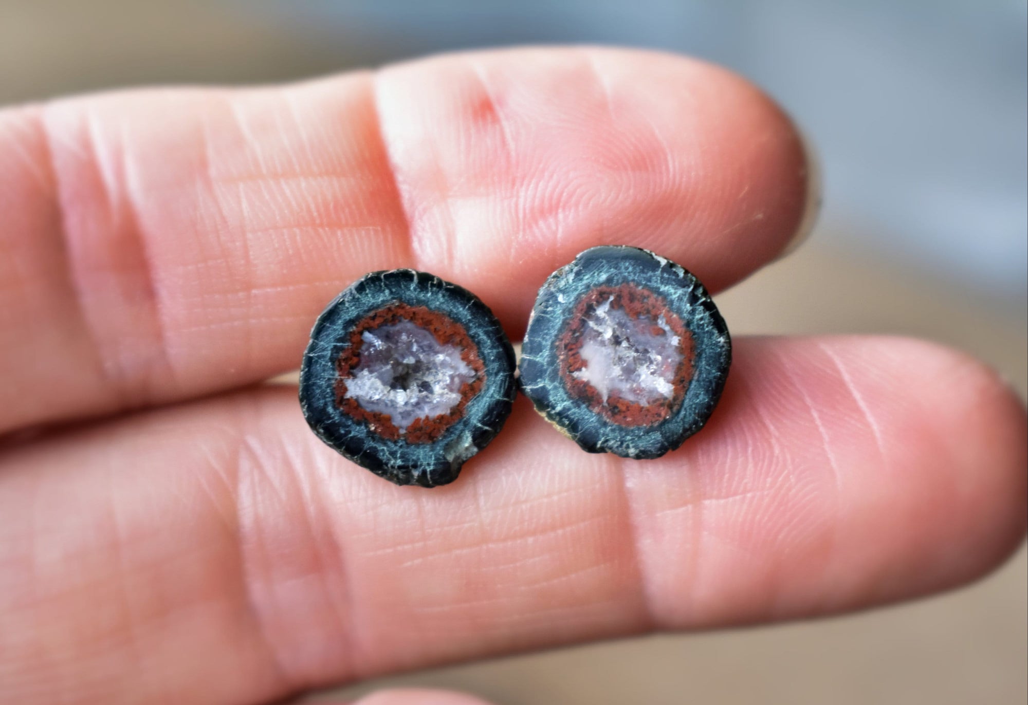 Luxury Geode Cufflinks, Geology Lover Gift, Very RARE Small Round Geode on Bright Silver Cuff Links, One of a Kind Valentines Gift for Dad