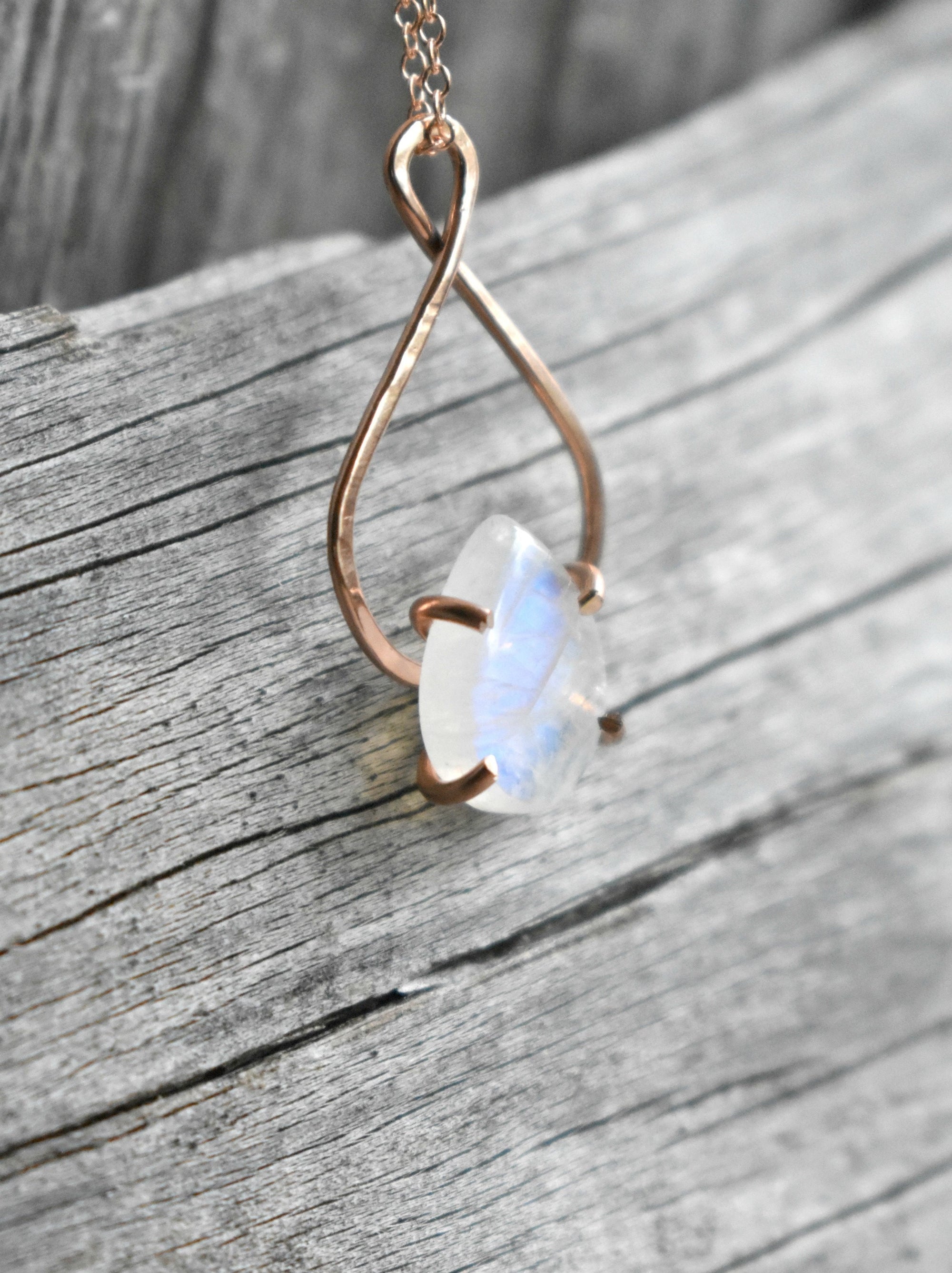Moonstone Pendant Necklace, Teardrop Gemstone in 14K YELLOW Gold Fill Jewelry, Infinity Pendant Birthday Gift, 18 Inch Cable Chain Necklace
