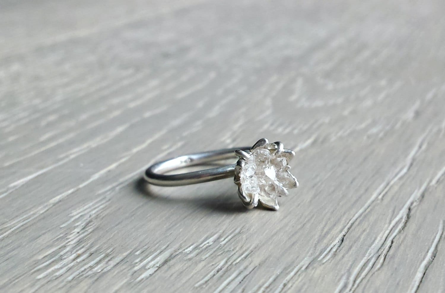 Raw Herkimer Diamond Ring, Organic Natural Stone Jewelry, Raw Crystal Ring for Her, Engagement Ring, Wife Valentines, Girlfriend Gift